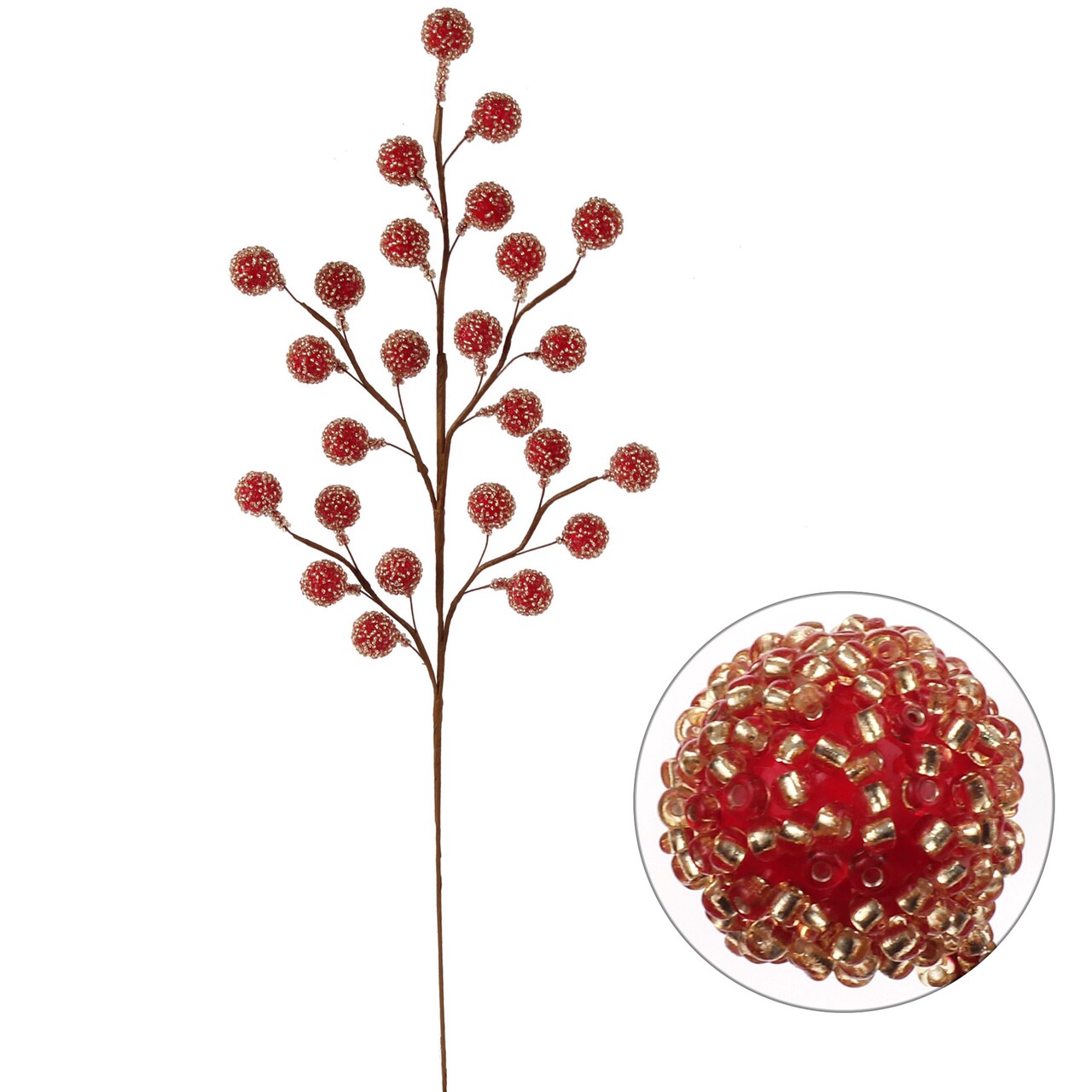 17" Artificial Red Beaded Berry Sprays - Set of 24, 25 Large Christmas Berries - Perfect for Wreaths, Garlands - Festive Holiday Decor - 2024 Christmas Collection, Floral Home by Artificial Flowers